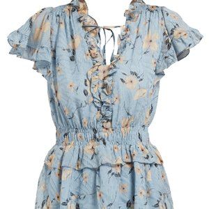 NWT Rebecca Taylor Floral Ruffle Silk-Blend Blouse